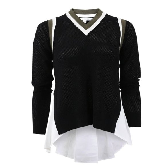 VERONICA Beard V-neck Mesh Pullover with pleated back size XS - Picture 1 of 14